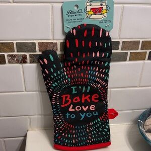 Blue Q Black Oven Mitt with Red, Pink & Teal Dot Burst
